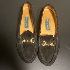 Black suede Cole Haan Italian size 10 horsebit buckle loafers